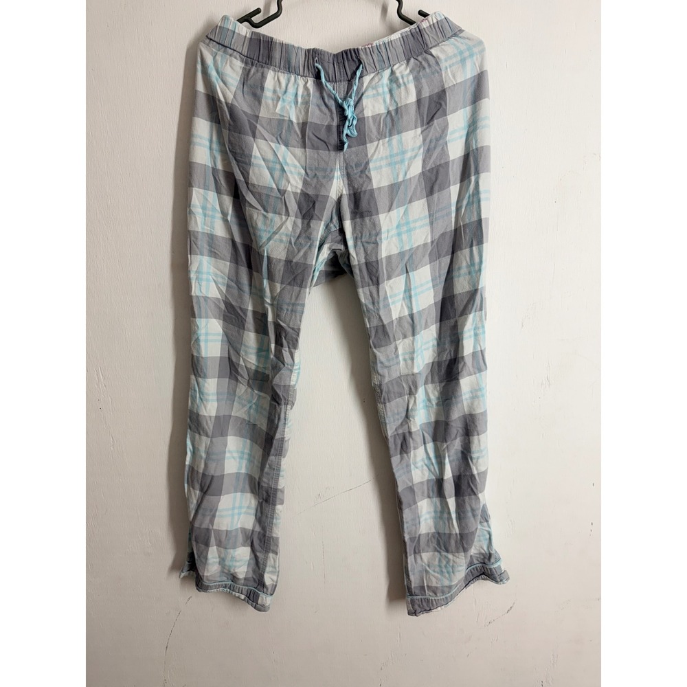 J.Crew Women Grey Blue Plaid Pajama Pants Large Cotton Lounge Sleepwear Pant